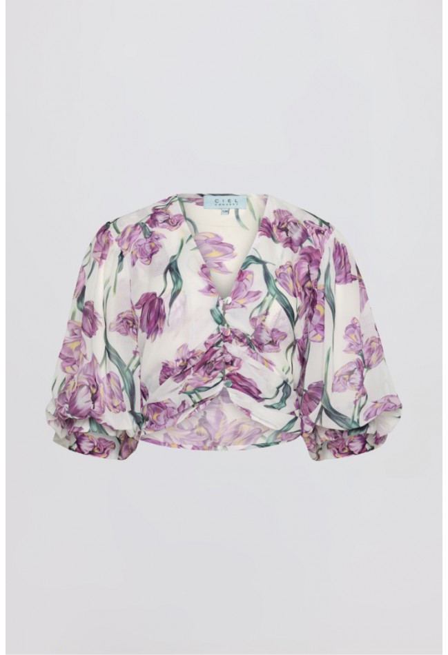 ΜΠΛΟΥΖΑ ΤΟΠ ΦΛΟΡΑΛ ΜΩΒ CIEL CONCEPT  TULIPA SHIRT TOP