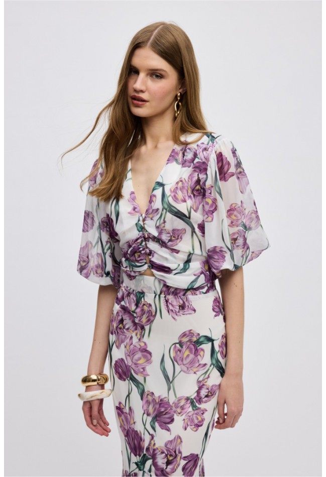 ΜΠΛΟΥΖΑ ΤΟΠ ΦΛΟΡΑΛ ΜΩΒ CIEL CONCEPT  TULIPA SHIRT TOP