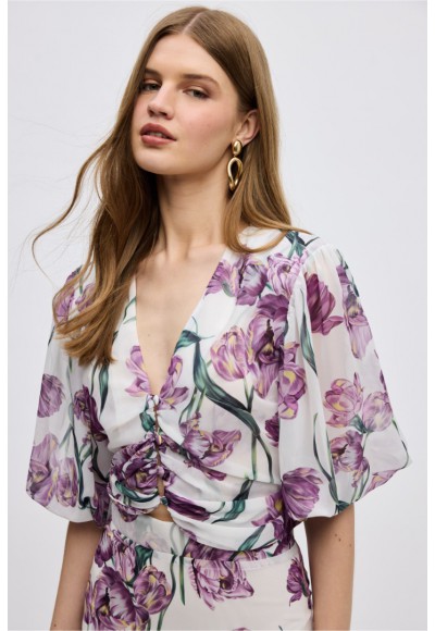 ΜΠΛΟΥΖΑ ΤΟΠ ΦΛΟΡΑΛ ΜΩΒ CIEL CONCEPT  TULIPA SHIRT TOP