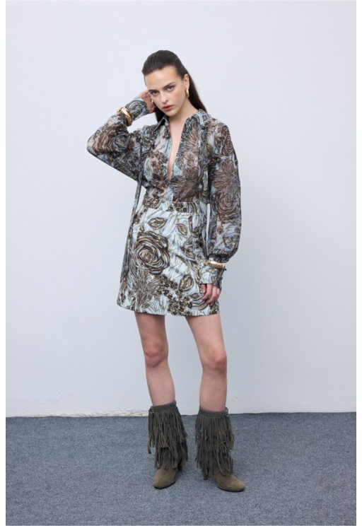 ΦΟΥΣΤΑ ΓΚΡΙ CIEL CONCEPT Mosaic Silver Anthesis Mini Skirt