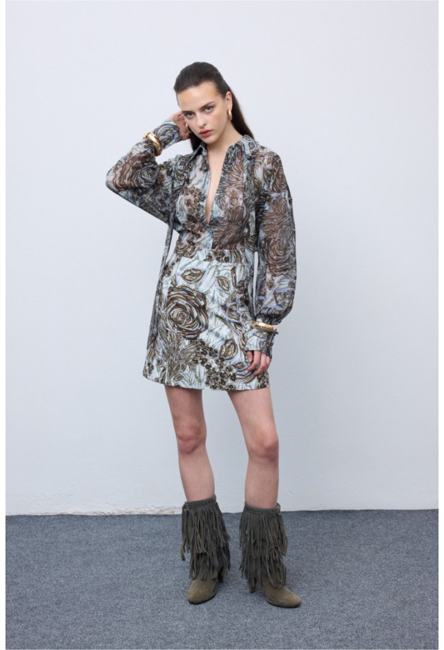 ΦΟΥΣΤΑ ΓΚΡΙ CIEL CONCEPT Mosaic Silver Anthesis Mini Skirt