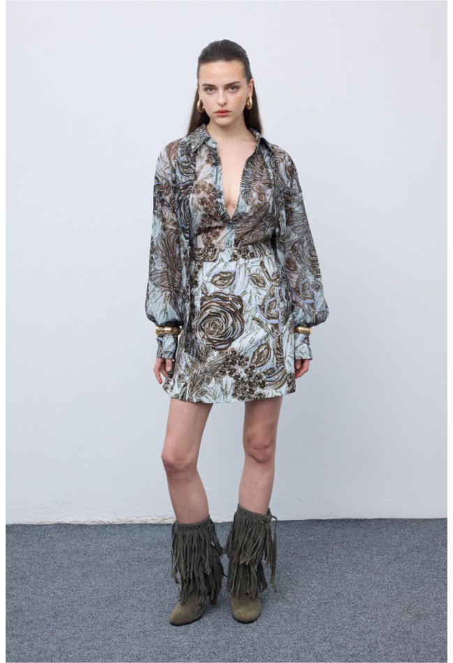 ΦΟΥΣΤΑ ΓΚΡΙ CIEL CONCEPT Mosaic Silver Anthesis Mini Skirt