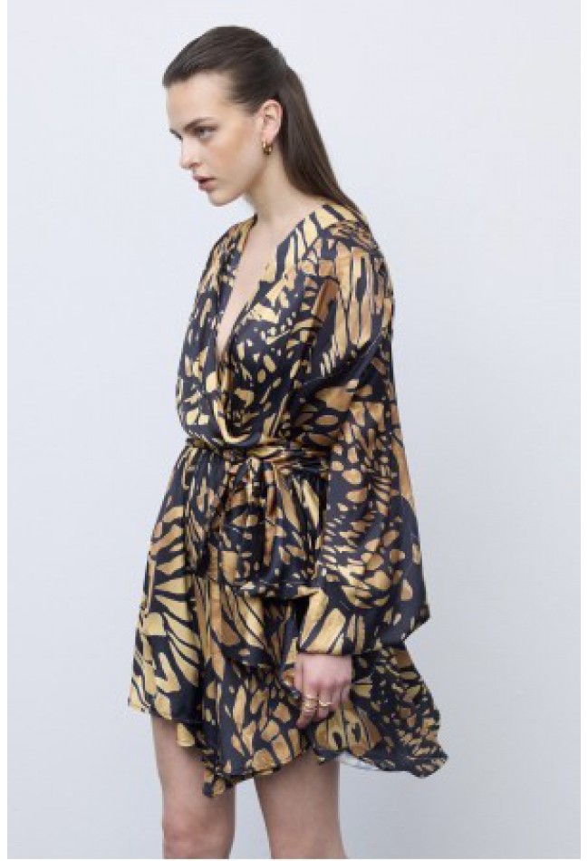 ΦΟΡΕΜΑ ΚΙΤΡΙΝΟ -ΜΑΥΡΟ ΜΕ ΜΩΣΑΙΚΟ ΚΑΙ ΤΕΛΕΙΩΜΑ ΠΕΤΑΛΟΥΔΑΣ CIEL CONCEPT  Butterfly Mosaic Wrap