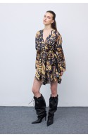ΦΟΡΕΜΑ ΚΙΤΡΙΝΟ -ΜΑΥΡΟ ΜΕ ΜΩΣΑΙΚΟ ΚΑΙ ΤΕΛΕΙΩΜΑ ΠΕΤΑΛΟΥΔΑΣ CIEL CONCEPT  Butterfly Mosaic Wrap