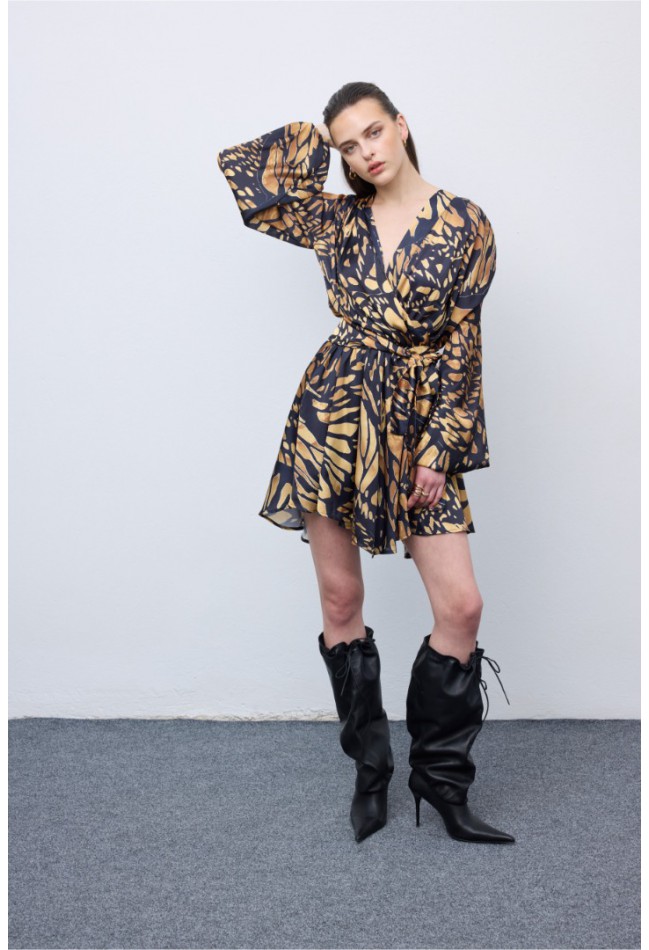 ΦΟΡΕΜΑ ΚΙΤΡΙΝΟ -ΜΑΥΡΟ ΜΕ ΜΩΣΑΙΚΟ ΚΑΙ ΤΕΛΕΙΩΜΑ ΠΕΤΑΛΟΥΔΑΣ CIEL CONCEPT  Butterfly Mosaic Wrap