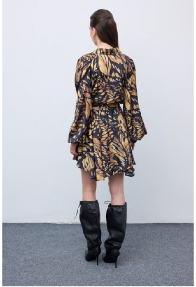ΦΟΡΕΜΑ ΚΙΤΡΙΝΟ -ΜΑΥΡΟ ΜΕ ΜΩΣΑΙΚΟ ΚΑΙ ΤΕΛΕΙΩΜΑ ΠΕΤΑΛΟΥΔΑΣ CIEL CONCEPT  Butterfly Mosaic Wrap