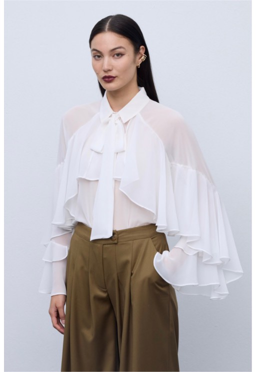 ΠΟΥΚΑΜΙΣΟ  ΛΕΥΚΟ CIEL CONCEPT Ruffle Shirt Brown