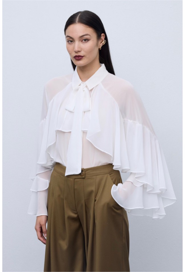 ΠΟΥΚΑΜΙΣΟ  ΛΕΥΚΟ CIEL CONCEPT Ruffle Shirt Brown