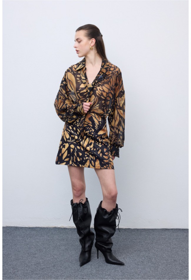 ΦΟΥΣΤΑ ΜΑΥΡΟ -ΚΙΤΡΙΝΟ CIEL CONCEPT Butterfly Mosaic Mini Skirt