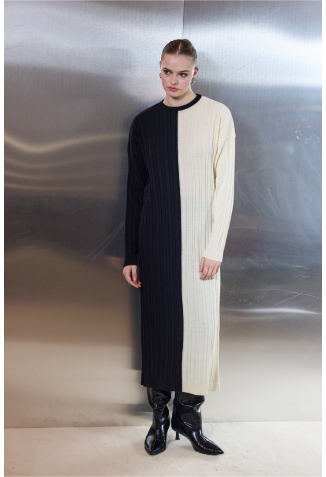 ΦΟΡΕΜΑ ΜΑΥΡΟ-ΕΚΡΟΥ CIEL-CONCEPT   B&W Knit Midi Dress