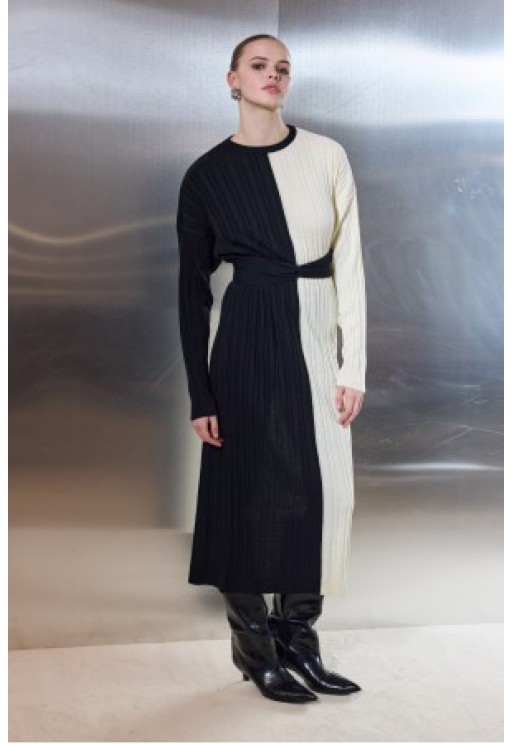ΦΟΡΕΜΑ ΜΑΥΡΟ-ΕΚΡΟΥ CIEL-CONCEPT   B&W Knit Midi Dress