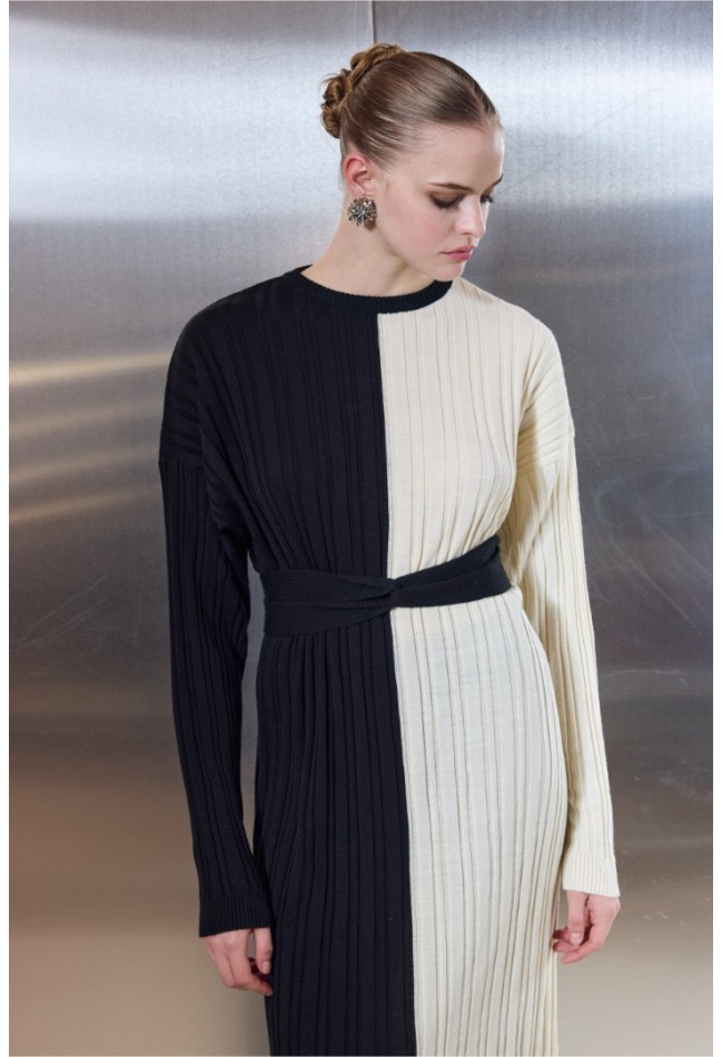 ΦΟΡΕΜΑ ΜΑΥΡΟ-ΕΚΡΟΥ CIEL-CONCEPT   B&W Knit Midi Dress
