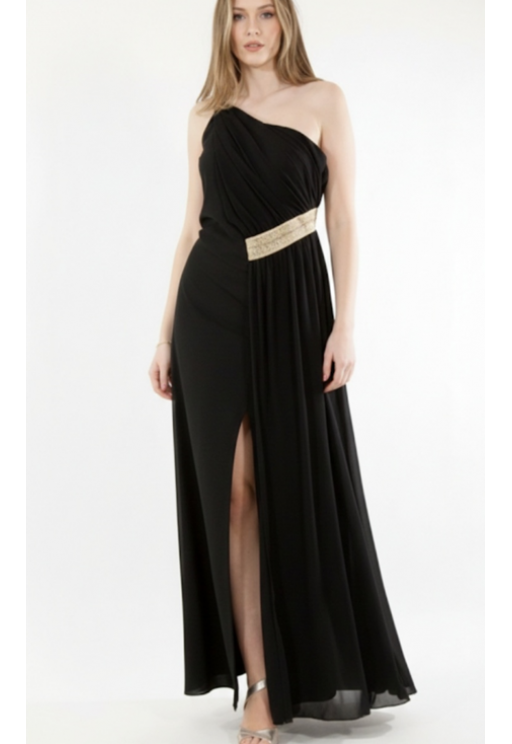 Βραδινό φόρεμα με χρυσό σχέδιο μάυρο MATIS 10053116982