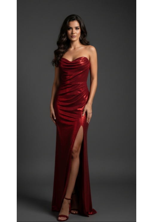 Βραδινό φόρεμα μάξι στράπλες κόκκινο MORATTI 16102175