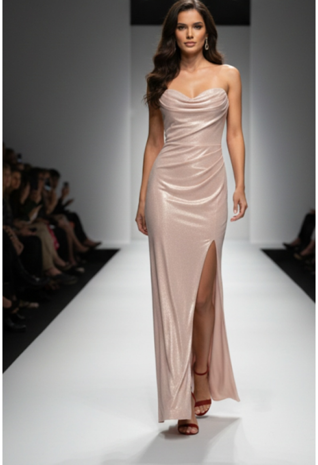 Βραδινό φόρεμα μάξι στράπλες νούντ MORATTI  16102175-1