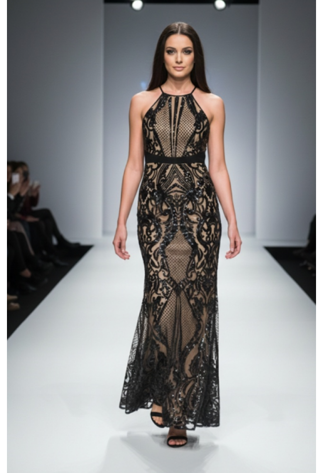 Βραδινό φόρεμα με παγιέτες μαύρο MORATTI  13106097