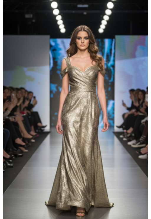 Βραδινό φόρεμα με ιδιαίτερο σχέδιο χρυσό MOMO 131019001