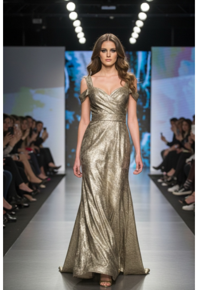 Βραδινό φόρεμα με ιδιαίτερο σχέδιο χρυσό MOMO 131019001