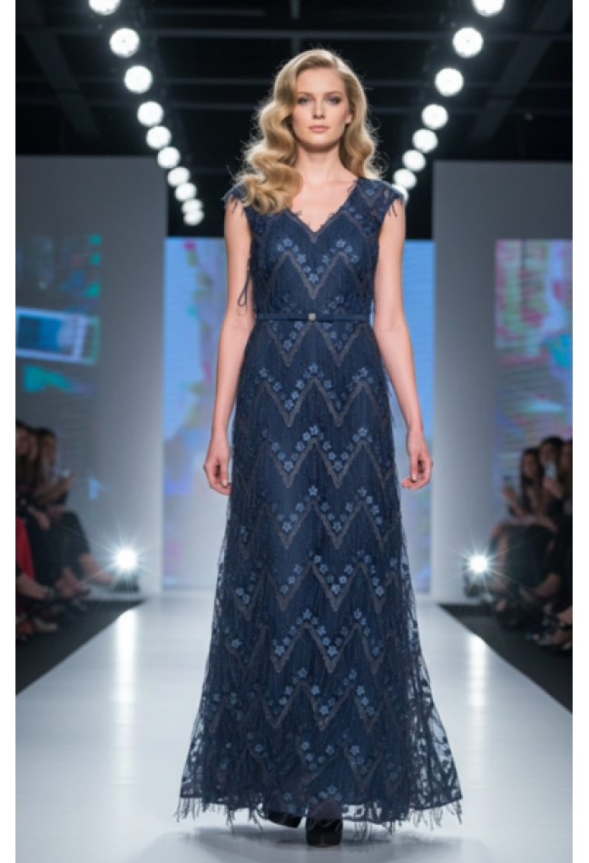 Βραδινό φόρεμα με κροσάκια μπλε MORATTI 131019243