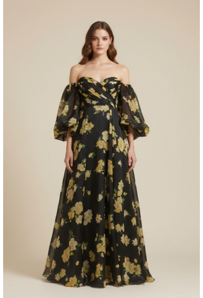 Βραδινό φόρεμα μαύρο κίτρινο MORATTI 17107966