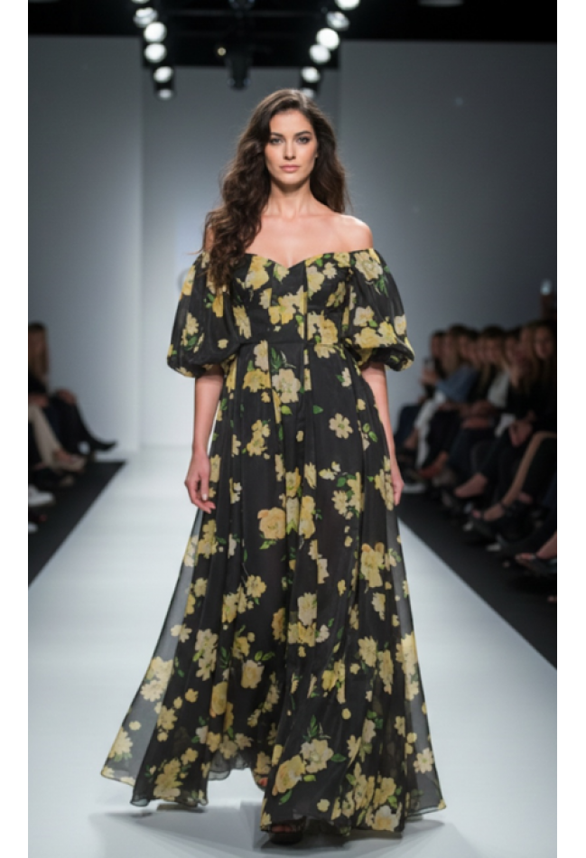 Βραδινό φόρεμα μαύρο κίτρινο MORATTI 17107966