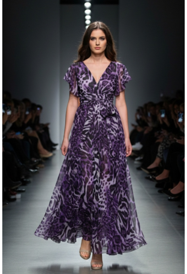 Βραδινό φόρεμα  άνιμαλ πριντ μοβ  MORATTI 100906569