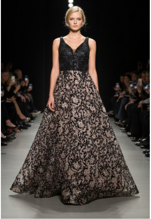 Βραδινό φόρεμα ανάγλυφο μαύρο  MORATTI  131019009