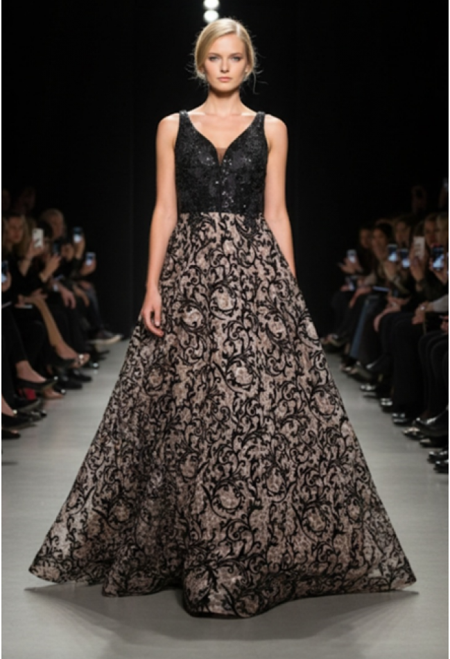 Βραδινό φόρεμα ανάγλυφο μαύρο  MORATTI  131019009