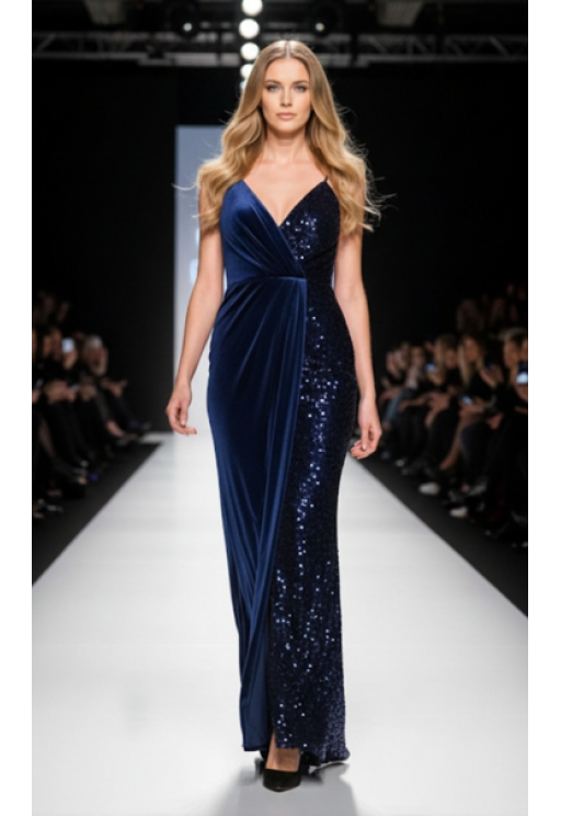 Βραδινό φόρεμα βελούδο με παγιέτα μπλε MORATTI 13106140