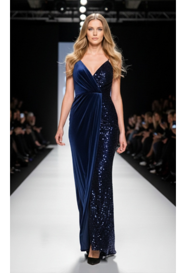 Βραδινό φόρεμα βελούδο με παγιέτα μπλε MORATTI 13106140