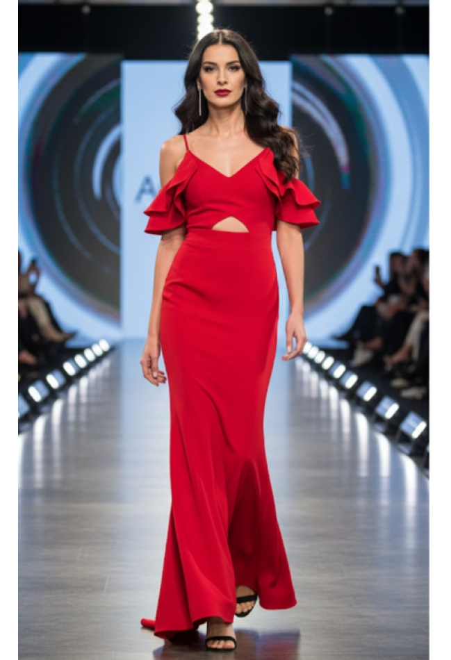 Βραδινό φόρεμα μάξι κόκκινο MORATTI 16103622