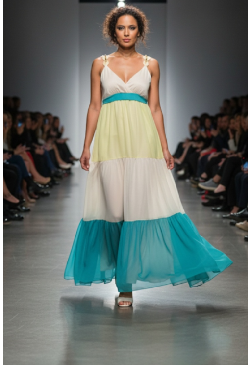 Κοκτέιλ φόρεμα μάξι εκρού/θαλασσί MORATTI 16101972