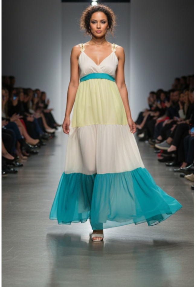 Κοκτέιλ φόρεμα μάξι εκρού/θαλασσί MORATTI 16101972