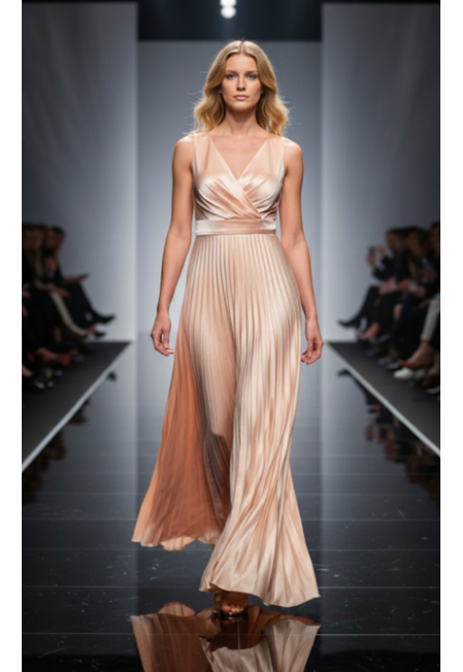 Βραδινό φόρεμα σατέν με πιέτα σομόν MORATTI  10101997