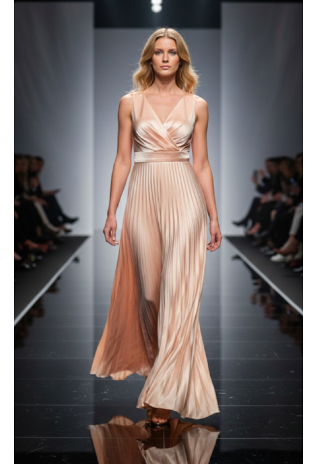 Βραδινό φόρεμα σατέν με πιέτα σομόν MORATTI  10101997