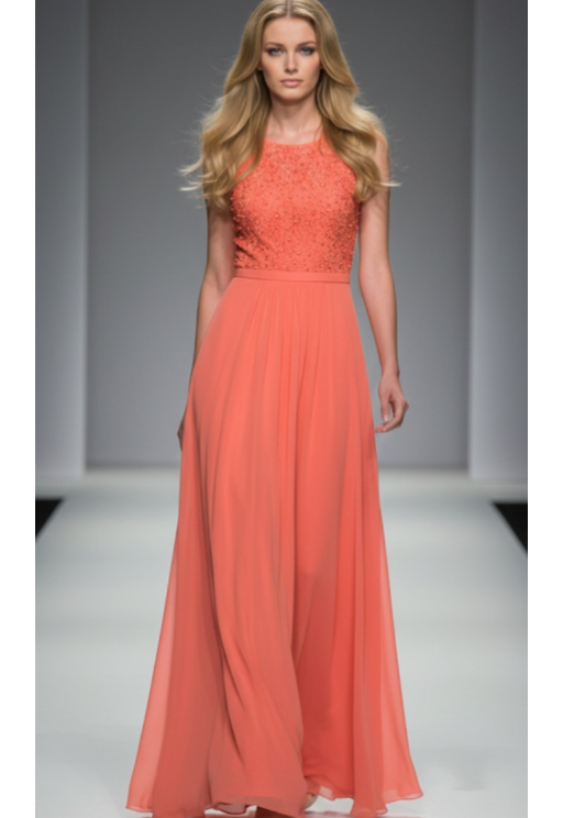 Βραδινό φόρεμα με πέρλες στο μπούστο κοραλί MORATTI  10101825
