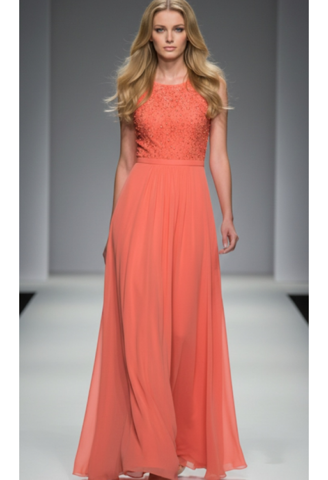 Βραδινό φόρεμα με πέρλες στο μπούστο κοραλί MORATTI  10101825